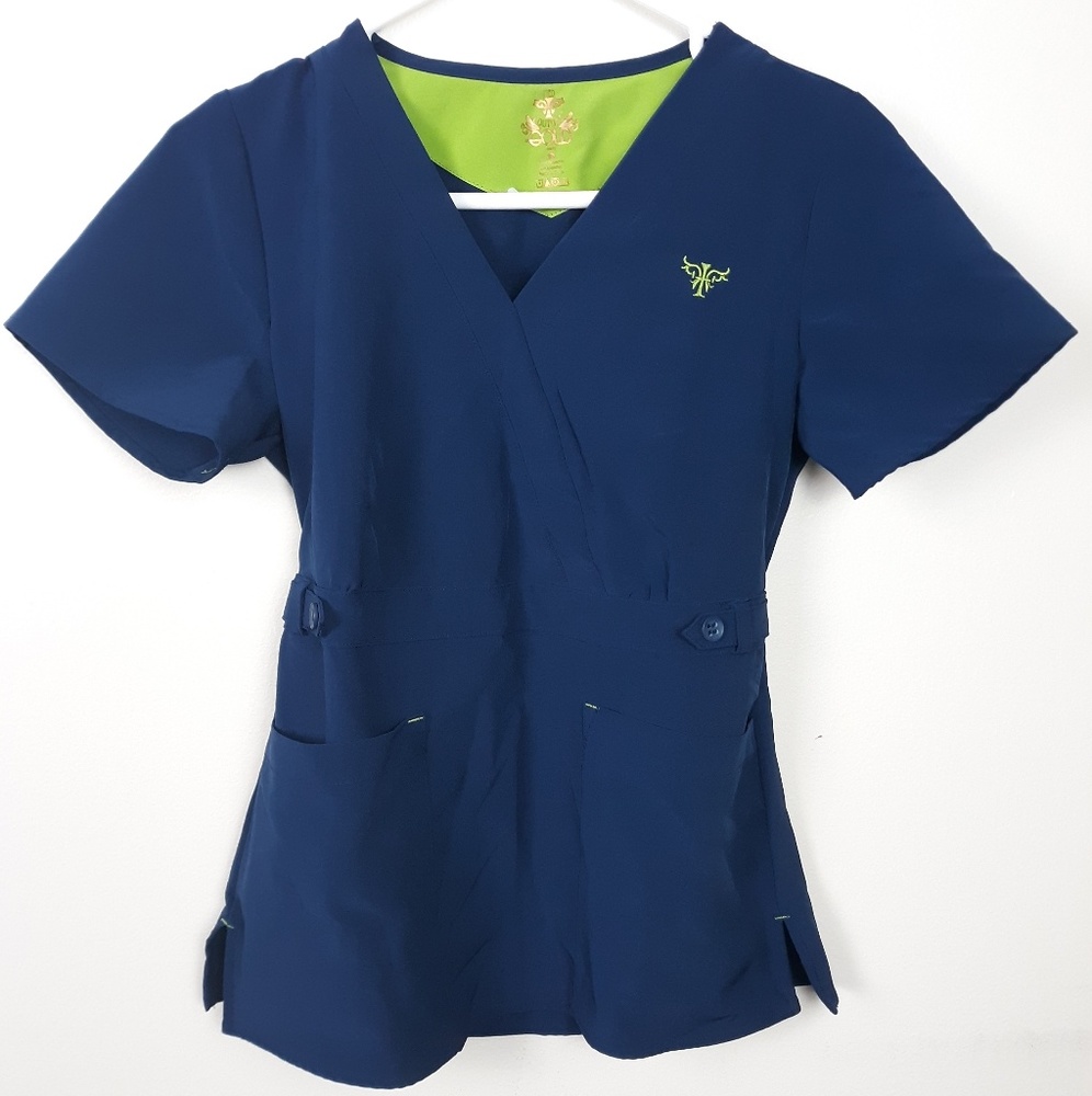 Med couture women navy blue scrub top shirt